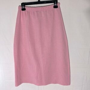 Vintage Pink Acrylic Knit Straight Midi Skirt W Elastic Waist M/L